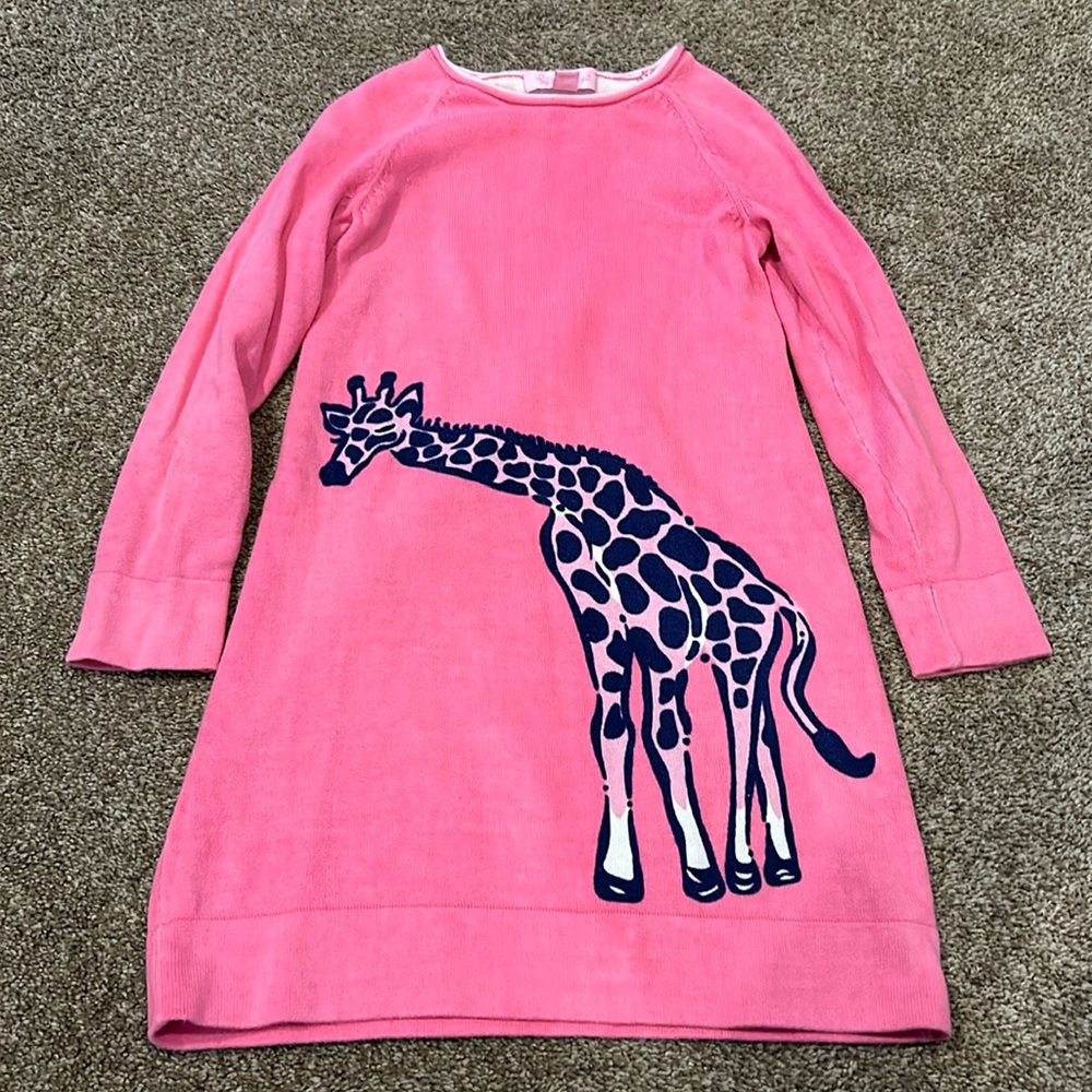 Girls size Small 4/5 Lilly Pulitzer pink long sleeve sweater dress with giraffe
